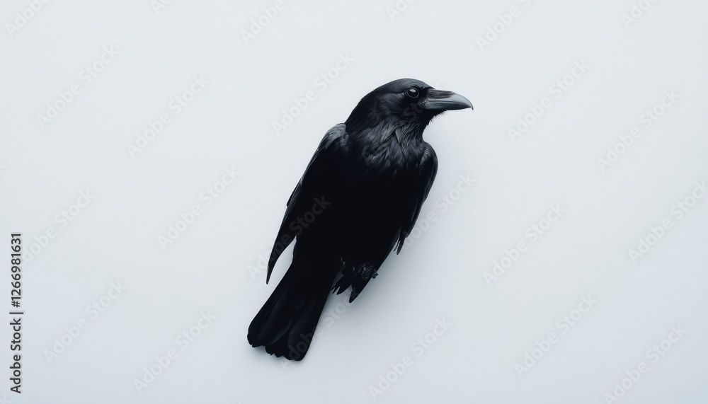 Obraz premium A raven perched, isolated against a bright sky. For mystery or poetry