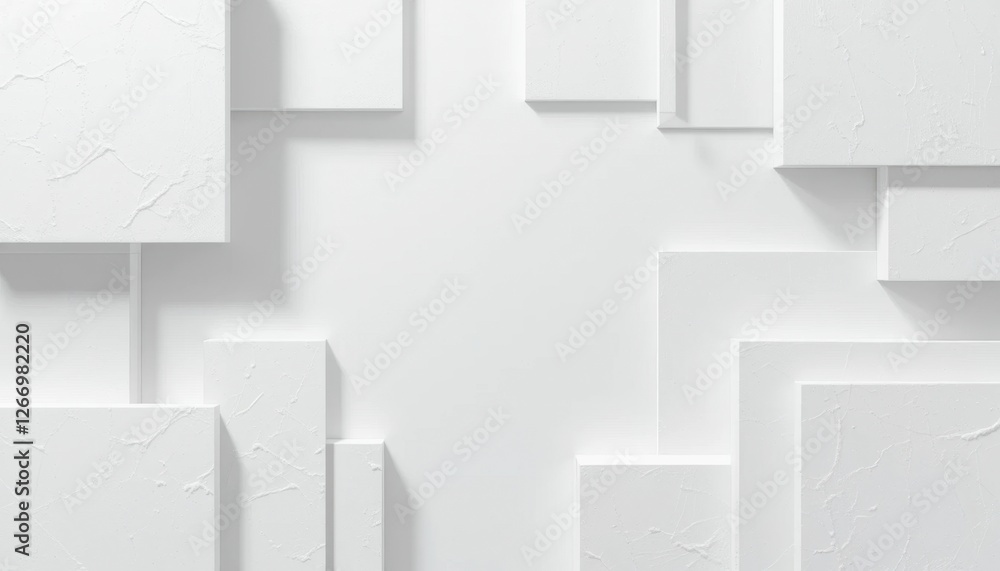 Abstract white geometric pattern with layered textured rectangles Abstract white geometric pattern with layered textured rectangles
