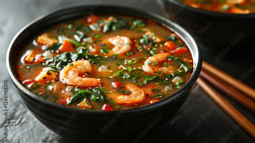 Wonton noodle soup: Bowl of Cantonese-style soup, featuring plump shrimp dumplings, thin egg noodles, and vibrant bok choy. Wonton noodle soup: Bowl of Cantonese-style soup, featuring plump shrimp dumplings, thin egg noodles, and vibrant bok choy.