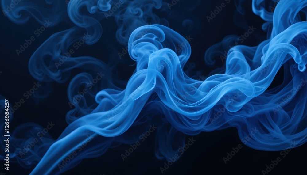 Fototapeta premium Abstract blue smoke swirls against dark background