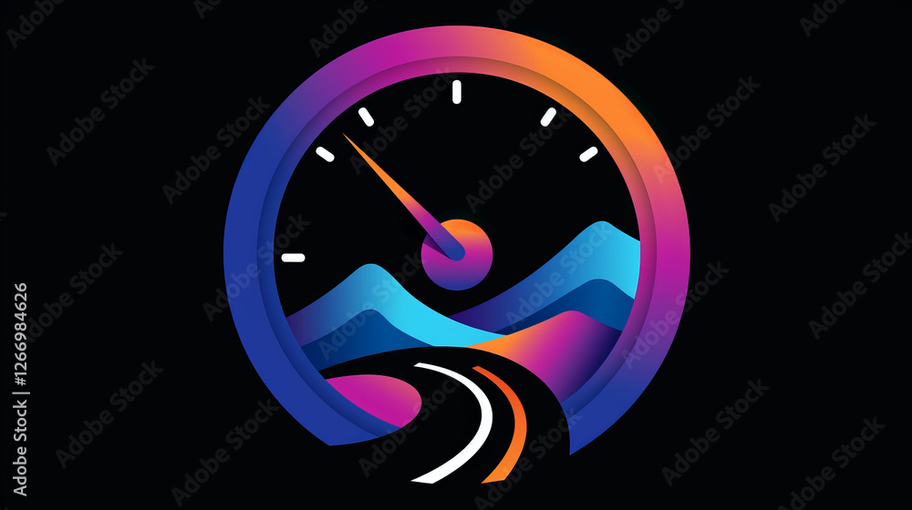 Speedometer Landscape: A vibrant, stylized speedometer merges with a scenic landscape, symbolizing speed, journey, and the pursuit of adventure. Speedometer Landscape: A vibrant, stylized speedometer merges with a scenic landscape, symbolizing speed, journey, and the pursuit of adventure.