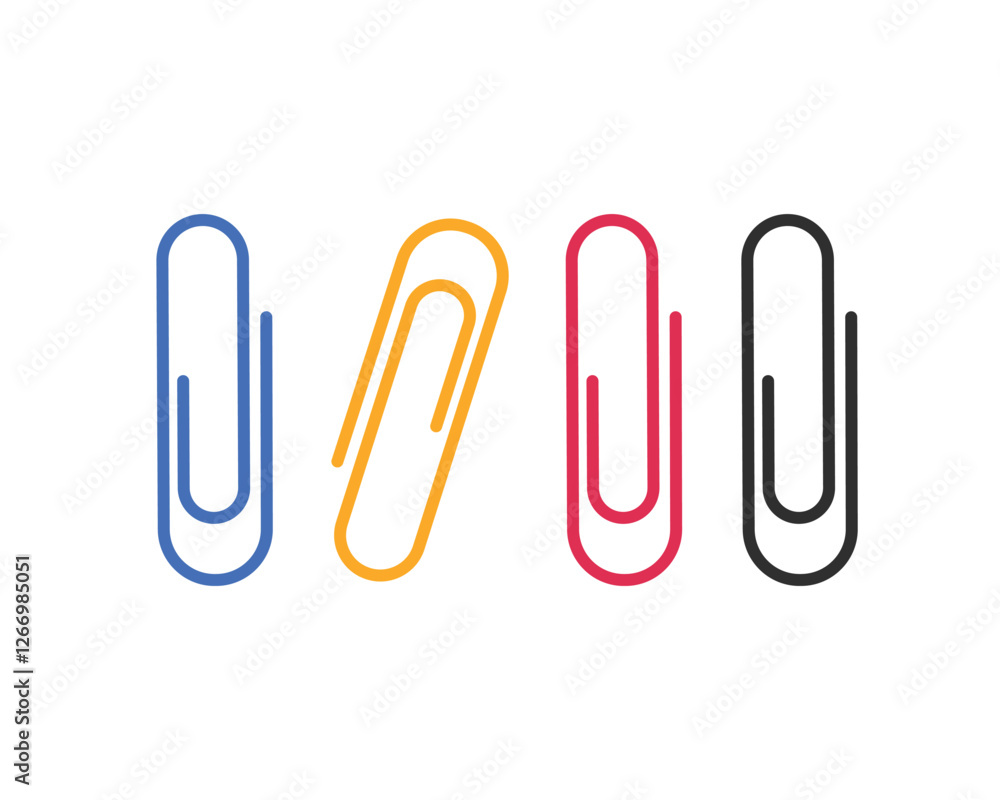Paper clip icons set on white background. Paperclips in flat style. Office Paper Clip sign. Vector illustration Paper clip icons set on white background. Paperclips in flat style. Office Paper Clip sign. Vector illustration