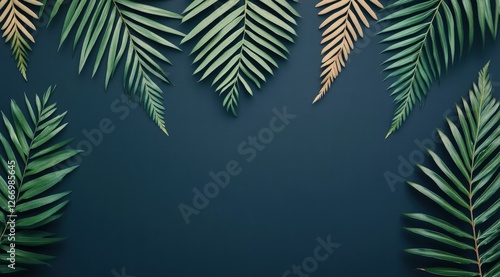 Tropical palm leaves frame a dark background, suggestive of exotic locations and natural beauty