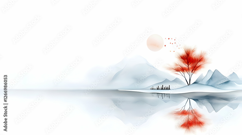 Frozen Lake at Sunrise in the Mountains with Snowy Trees and Cloudy Sky Frozen Lake at Sunrise in the Mountains with Snowy Trees and Cloudy Sky