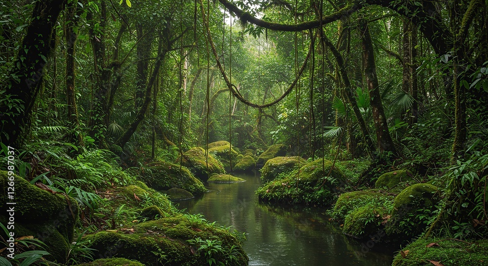 Amazon Rainforest with Creek and Mossy Rocks Amazon Rainforest with Creek and Mossy Rocks