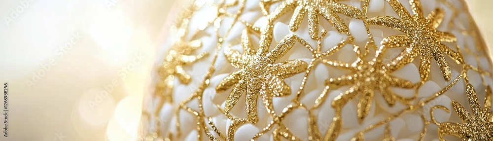 A beautifully crafted decorative egg featuring intricate golden floral patterns on a soft, luminous background. A beautifully crafted decorative egg featuring intricate golden floral patterns on a soft, luminous background.