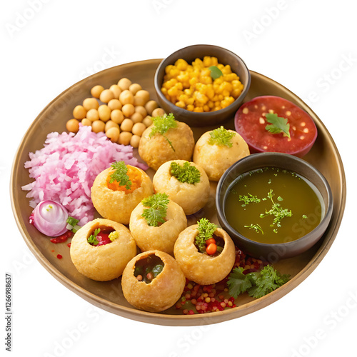 Wallpaper Mural traditional indian street food Panipuri plate isolated with onion slices and chutney Torontodigital.ca