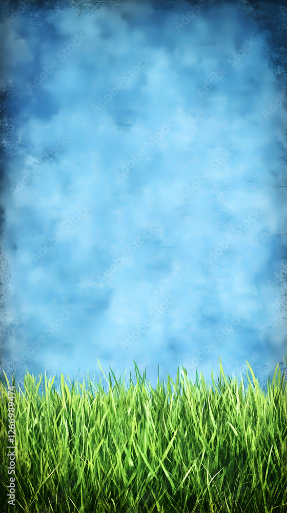 Green grass, blue sky, textured background, nature scene Green grass, blue sky, textured background, nature scene