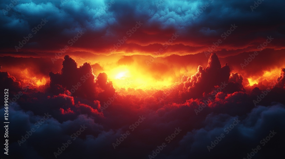 Red sky with clouds creating a dramatic background and warm smoky atmosphere in the sky Red sky with clouds creating a dramatic background and warm smoky atmosphere in the sky