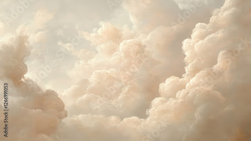 Gentle, swirling clouds with soft pink and cream tones, set against a minimalist taupe background
