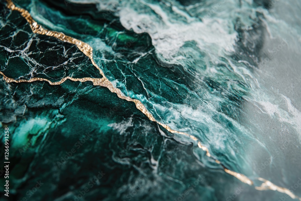 Abstract art featuring teal and white marble texture with gold leaf accents. Abstract art featuring teal and white marble texture with gold leaf accents.
