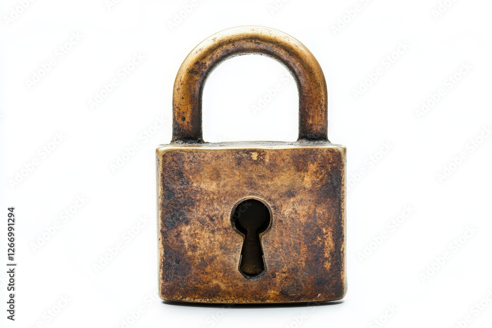 Antique brass padlock with keyhole isolate on white background Antique brass padlock with keyhole isolate on white background