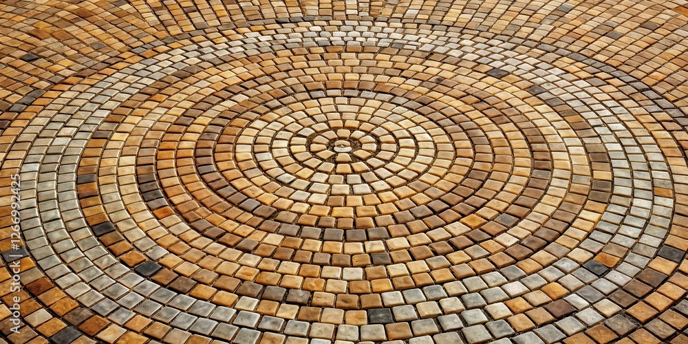 Naklejka premium Concentric Circles of Multi-hued Paving Stones Forming a Circular Pattern