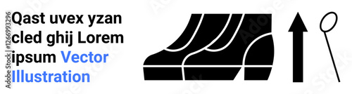 Stylized shoe soles beside a bold arrow and outlined loop. Ideal for growth, direction, progress, movement, minimalism, modern branding, flat landing page banner