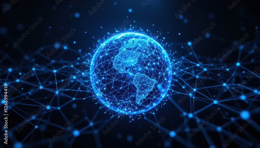 Obraz premium Digital earth with blue network connections and global technology concept