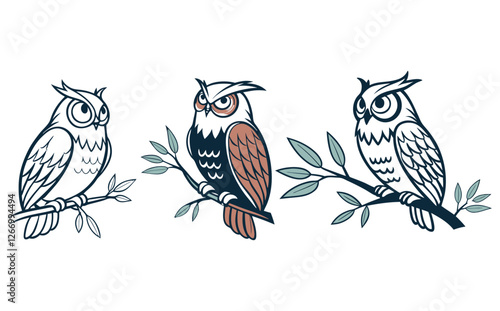 Collection of various bird species icons, vector cartoon illustration. Features swan, owl, raven, peacock, falcon, toucan, puffin.