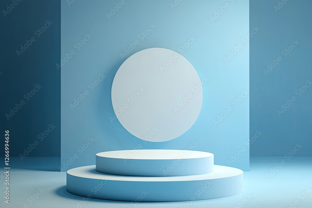 Blue studio backdrop, product display platform, minimal circle Blue studio backdrop, product display platform, minimal circle