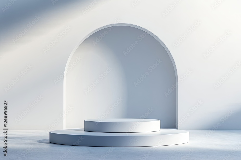 White studio product display platform, arch, sunlight White studio product display platform, arch, sunlight