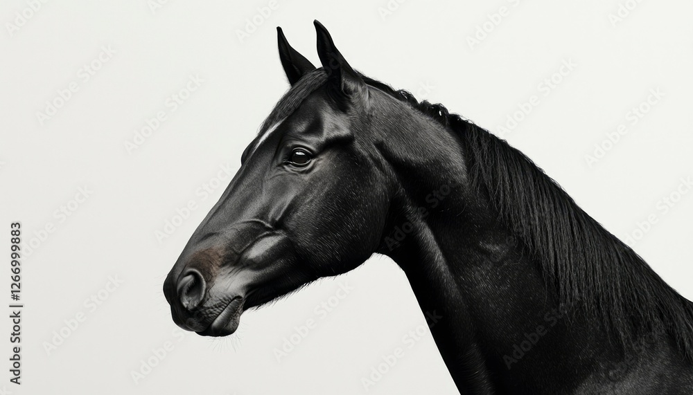 Fototapeta premium Elegant black horse portrait in profile with white background for ads