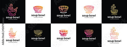 collection of Soup bowl logo design vector concept. Food bowl logo icon. logo for food restaurant