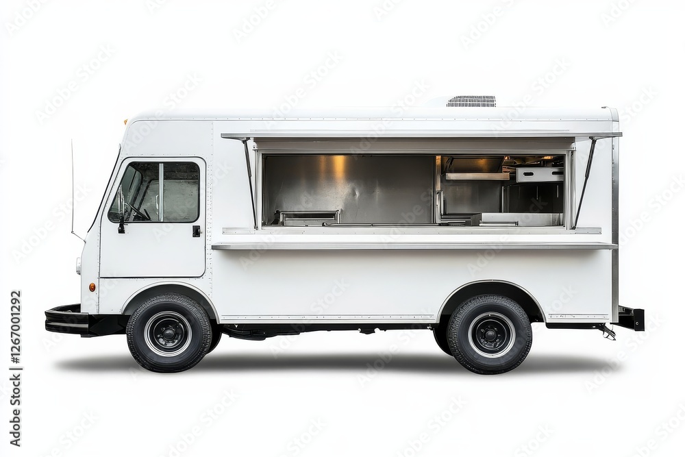 Side Profile Presentation of a White Food Truck Side Profile Presentation of a White Food Truck