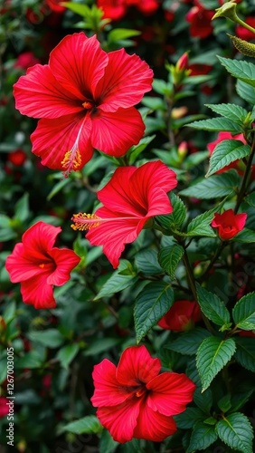 Wallpaper Mural Red hibiscus in garden with intricate details, intricate details, garden, botanical Torontodigital.ca