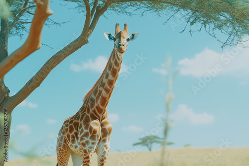 A majestic giraffe standing tall in the African savannah photo