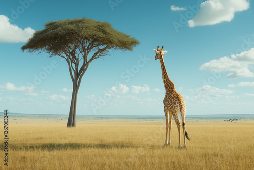 A majestic giraffe standing tall in the African savannah photo