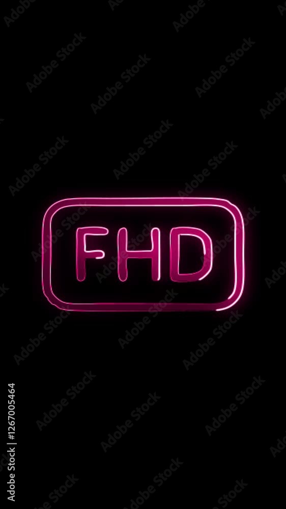 Full HD icon sign neon open on black background Full HD icon sign neon open on black background