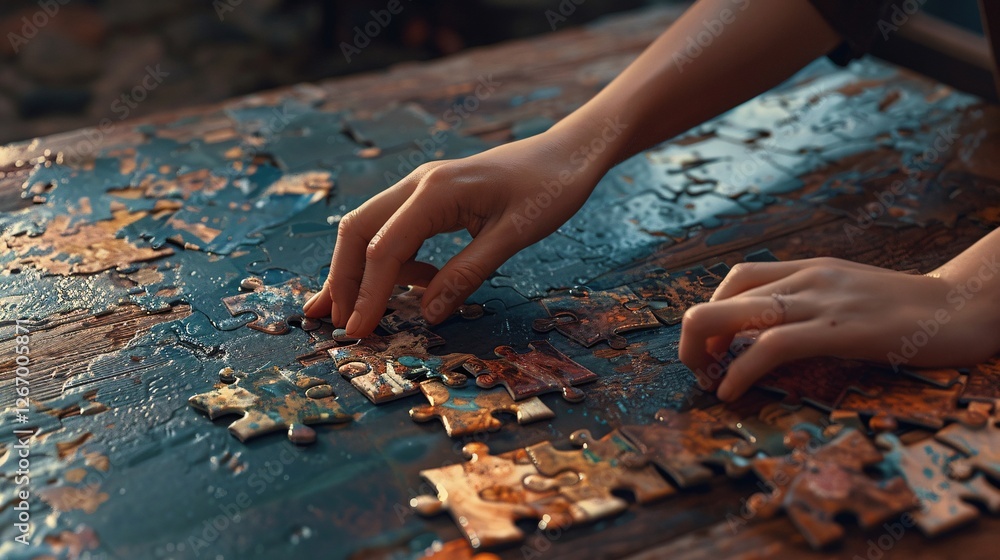 A person is putting together a jigsaw puzzle A person is putting together a jigsaw puzzle