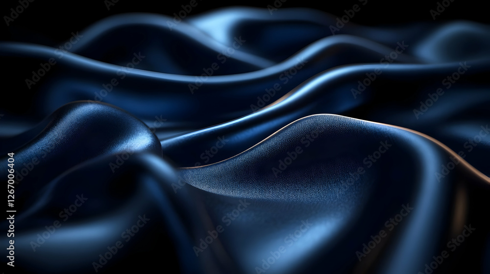 Obraz premium Blue silk fabric drapes, dark background, luxury texture