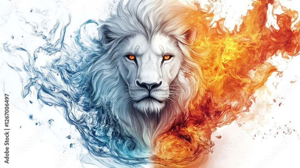 Obraz premium Abstract lion, fire and ice, symbolic, digital art, for desktop background or print