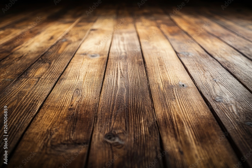 Rustic wooden planks, dark background, product display Rustic wooden planks, dark background, product display