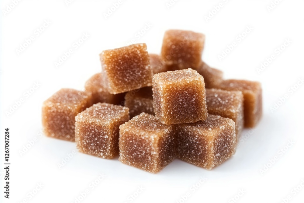Brown sugar cubes on white background. AI image Brown sugar cubes on white background. AI image