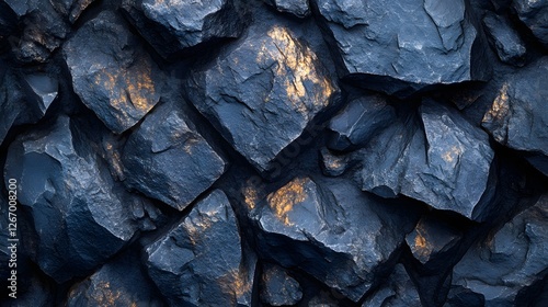 A close-up image of a dark blue, rough rock texture. The image showcases the detail and natural beauty of the stone. Macro detail. Dark Blue Rocky Texture: A Majestic Display of Nature's Stonework