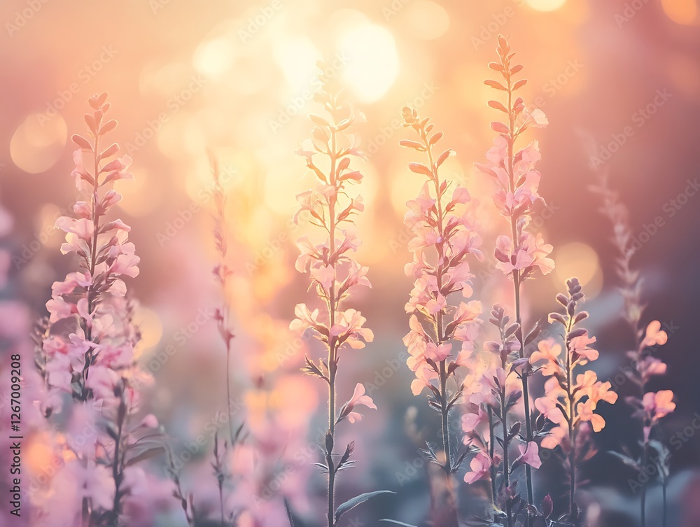 Colorful Spring Flowers with Soft Golden Light, Dreamy Floral Scene with Delicate Blue and White Petals, Lush Greenery, and Gentle Bokeh Background for a Serene Atmosphere Colorful Spring Flowers with Soft Golden Light, Dreamy Floral Scene with Delicate Blue and White Petals, Lush Greenery, and Gentle Bokeh Background for a Serene Atmosphere