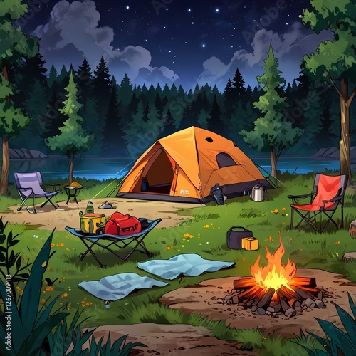 camping, camp, fire, tent, 