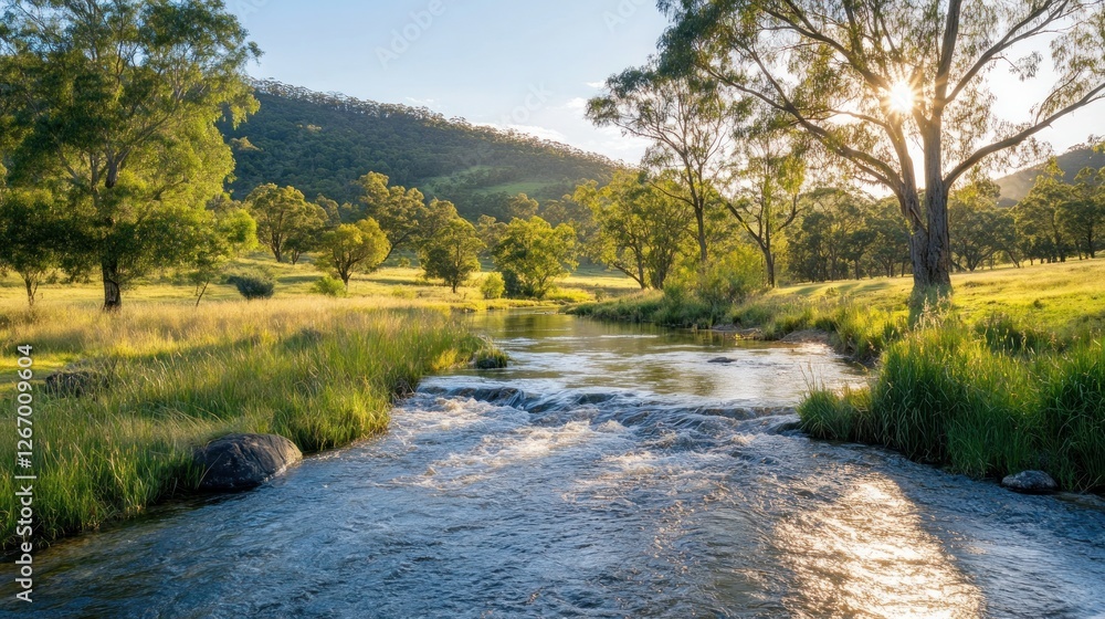 Serene Sunset over a Tranquil River Valley Serene Sunset over a Tranquil River Valley
