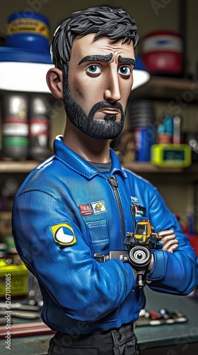 Cartoon mechanic portrait in workshop