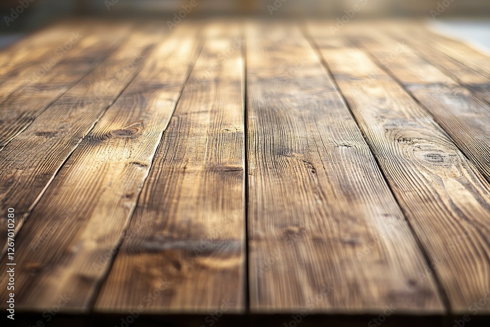 Rustic wooden table, indoor setting, blurred background, product display Rustic wooden table, indoor setting, blurred background, product display