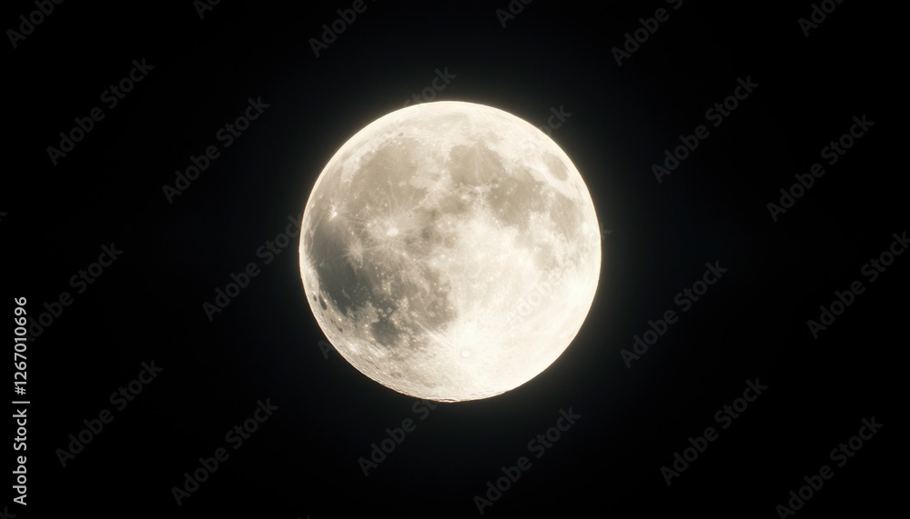 Obraz premium Full moon glows brightly in dark sky background. Night space scene
