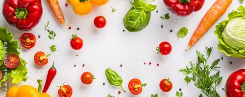 Wallpaper Mural A white background with a variety of vegetables including tomatoes, peppers Torontodigital.ca