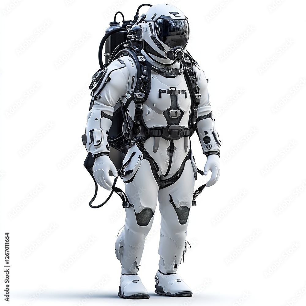 Futuristic Astronaut in Advanced Spacesuit High Tech Equipment Ready for Space Exploration Mission Detailed 3D Render White Black Art Gear Image Futuristic Astronaut in Advanced Spacesuit High Tech Equipment Ready for Space Exploration Mission Detailed 3D Render White Black Art Gear Image