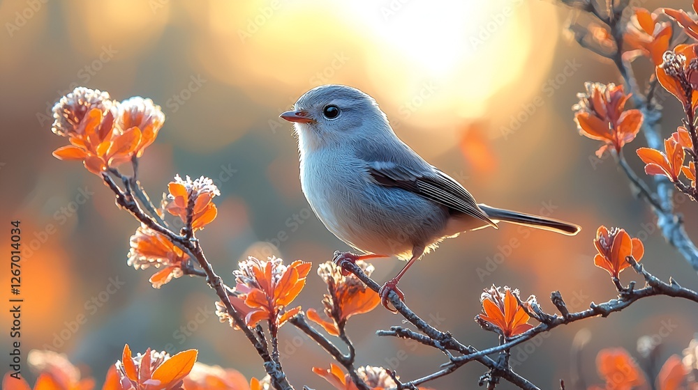 Bird perched on autumn branch, sunrise backdrop, nature scene, website banner Bird perched on autumn branch, sunrise backdrop, nature scene, website banner
