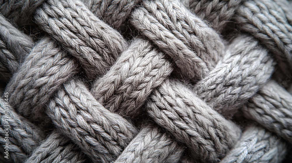 Close-up view of a gray knitted fabric showcasing intricate texture and weave. Macro detail. Gray Knit Texture: A Close-Up of Interwoven Yarn Close-up view of a gray knitted fabric showcasing intricate texture and weave. Macro detail. Gray Knit Texture: A Close-Up of Interwoven Yarn