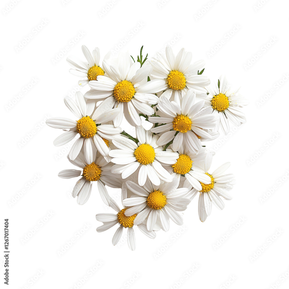 Fototapeta premium Fresh white daisies with yellow centers arranged beautifully, symbolizing purity and innocence. Perfect for floral designs or nature themed projects