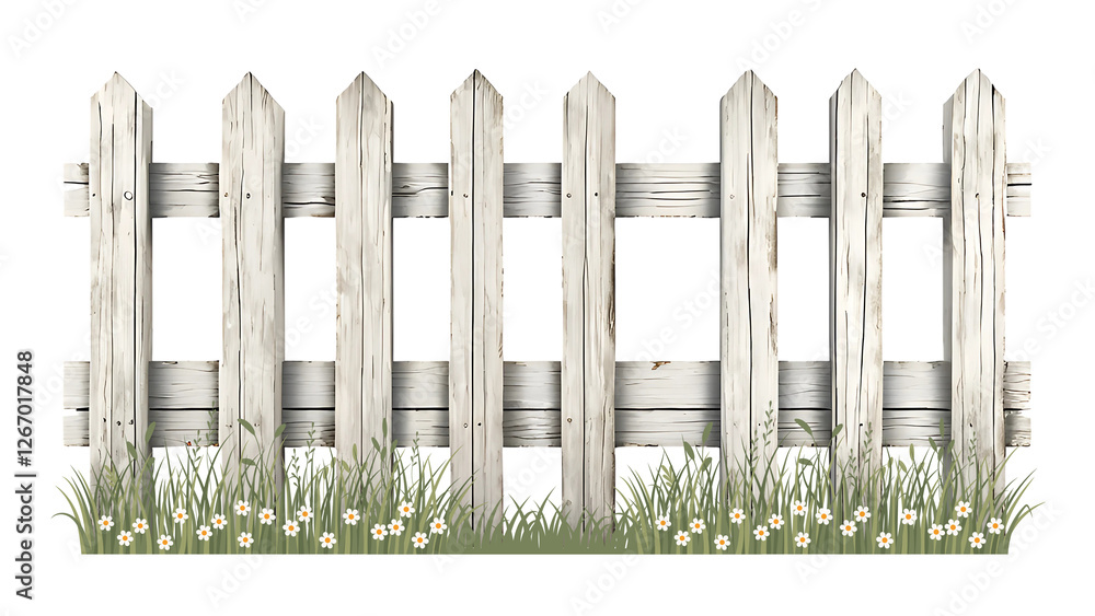 Rustic wooden fence with grass and flowers isolated on a transparent background. Rustic wooden fence with grass and flowers isolated on a transparent background.