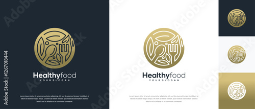 Healthy food logo design vector concept. Healthy food logo icon with leaf.