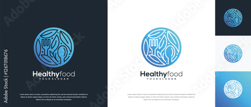 Healthy food logo design vector concept. Healthy food logo icon with leaf.