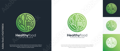Healthy food logo design vector concept. Healthy food logo icon with leaf.